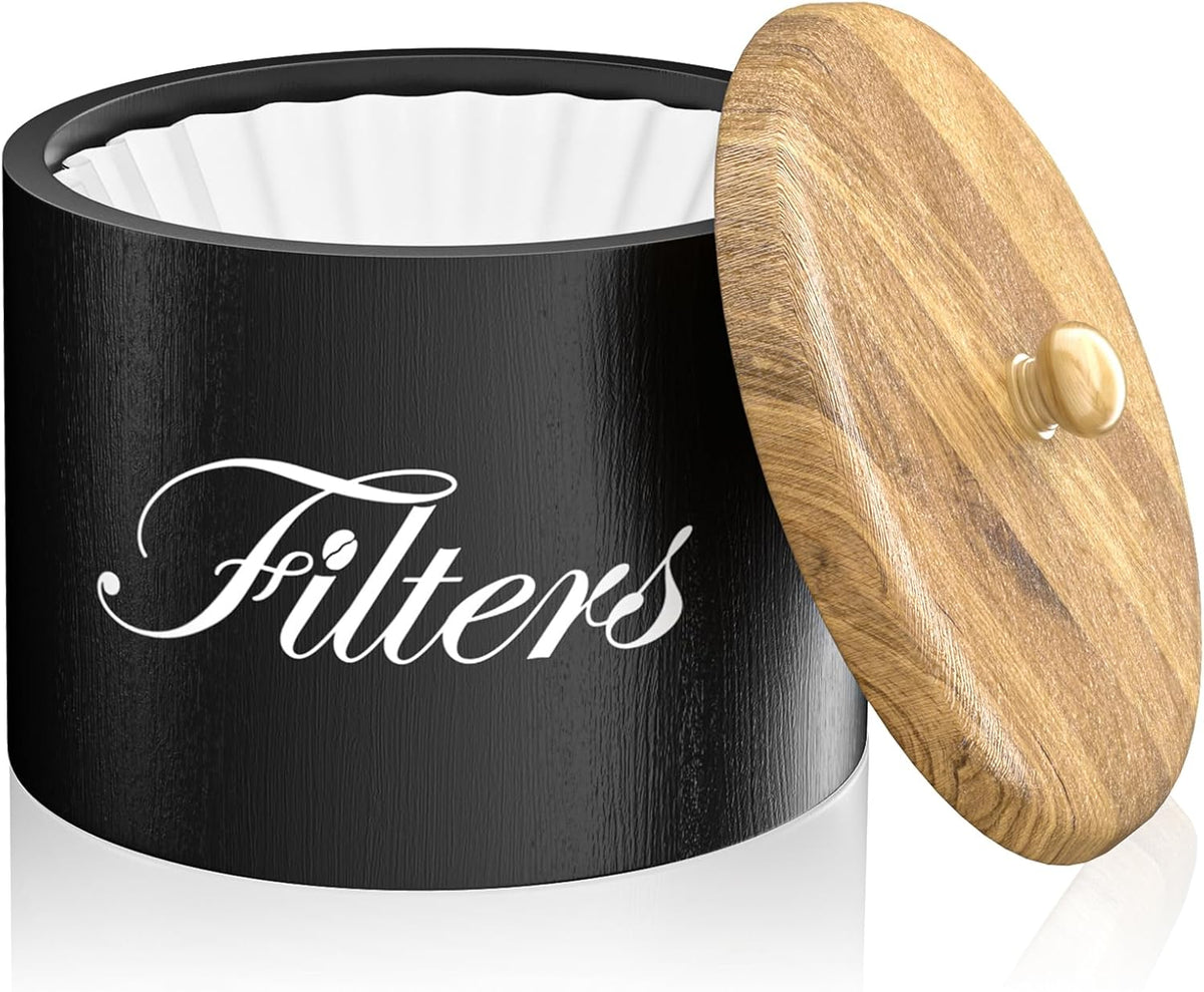 Wooden Coffee Filter Holder, Basket Storage Container for Counter, Black Small Bar Accessories for Coffee Bar Station(Black Wooden)