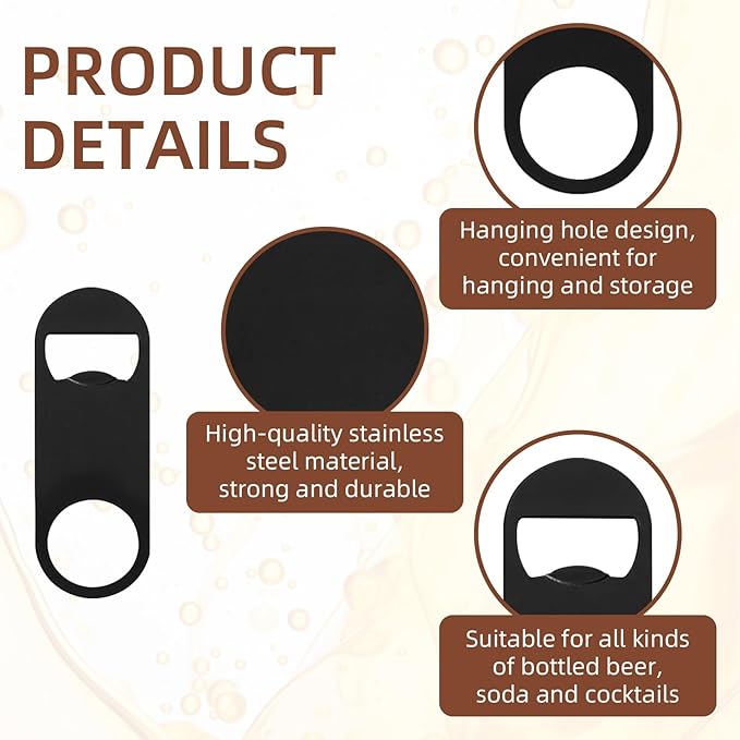 100 Pack Flat Beer Bottle Opener 3.5 inch Stainless Steel Flat Bottle Opener Black Beer Bottle Openers for Bartender Kitchen Bar Restaurant (3.5 Inch)