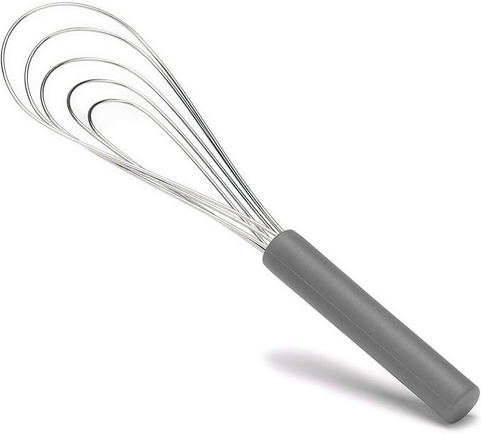 Flat Whisk Silicone Handle Non Slip 10" - 5 Wires Whisk with 10 Heads for Kitchen Cooking by Jell-Cell (Grey)