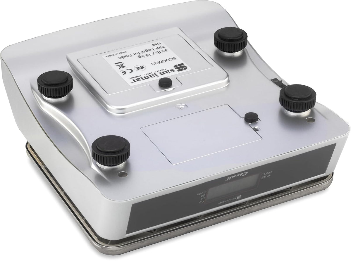 San Jamar Escali Promzr M-Series Digital Scale with Display Hold for Kitchens and Restaurants, Metal, 33 Pound, Silver