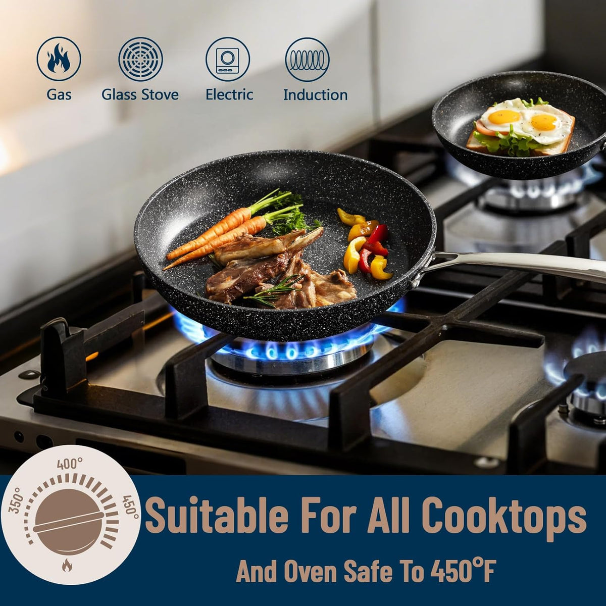 UCC LIFE Non Stick pots and pans set, 9.5" and 12" Kitchen Cookware Pot 2 Piece Set, Stainless Steel Handle, Bottom can Withstand High Temperatures (PFOA PFAS PTFE Free)