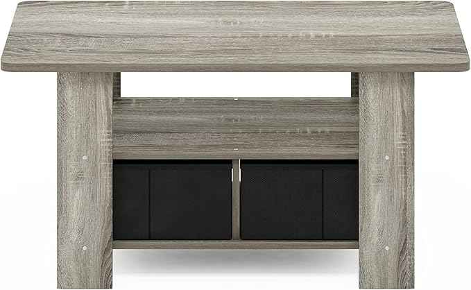 Furinno Andrey Coffee Table with Bin Drawer, French Oak Grey/Black