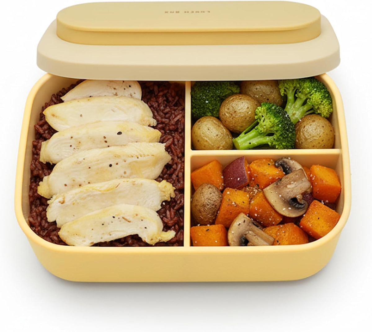 Silicone Bento Box Lunch Box for Adults, Lunch Food Container with 3 Compartment, BPA-Free and Leakproof, Microwave & Dishwasher Safe (Yellow)