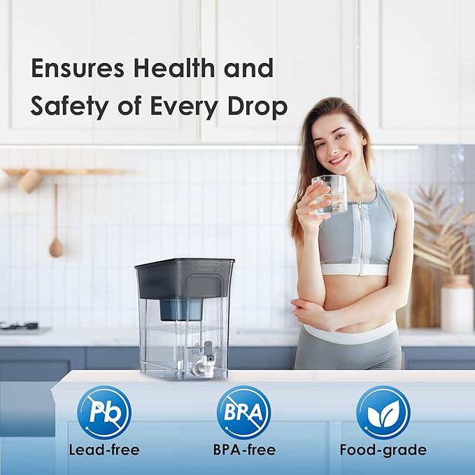 Waterdrop Slim Alkaline Water Filter Dispenser, Large 35-Cup, Up to PH 9.5, Healthy, Clean & Toxin-Free Mineralized Alkaline Water, 100-Gallon, BPA Free, Black (1 Filter Included)