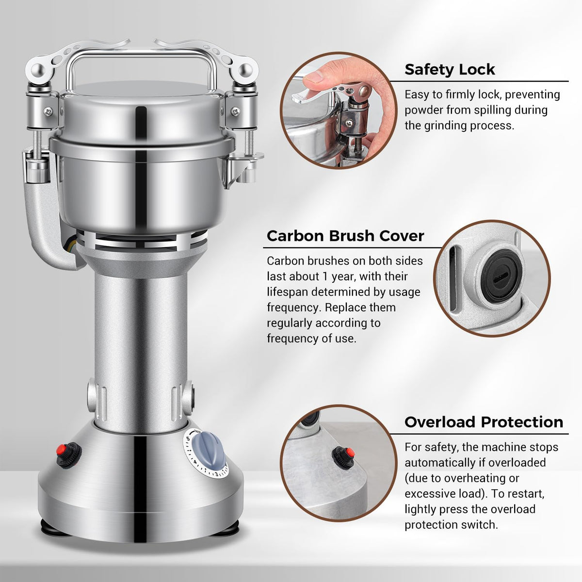 Grain Mill 150g Commercial Spice Grinder Electric 650W Stainless Steel Pulverizer Dry Grinder for Grinding Wheat, Oats, Corn, Pepper, and Coffee Beans – Grinders for Kitchen.