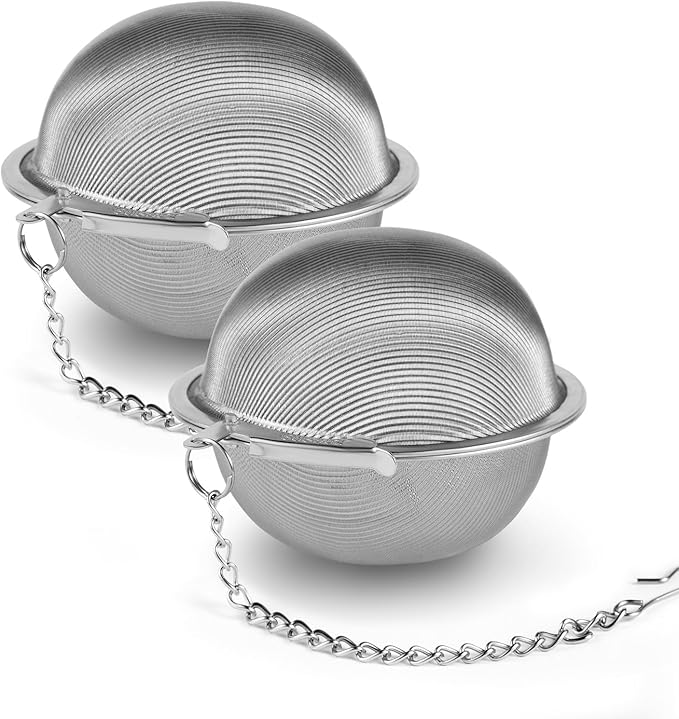 304 Stainless Steel Tea Strainers for Loose Tea Infuser Ball, Extra-Fine Mesh Tea Ball, Tea Holder Loose Leaf Tea Steeper, Tea Diffuser for Rooibos, Black Tea, Herbal & Spices (Large x 2)