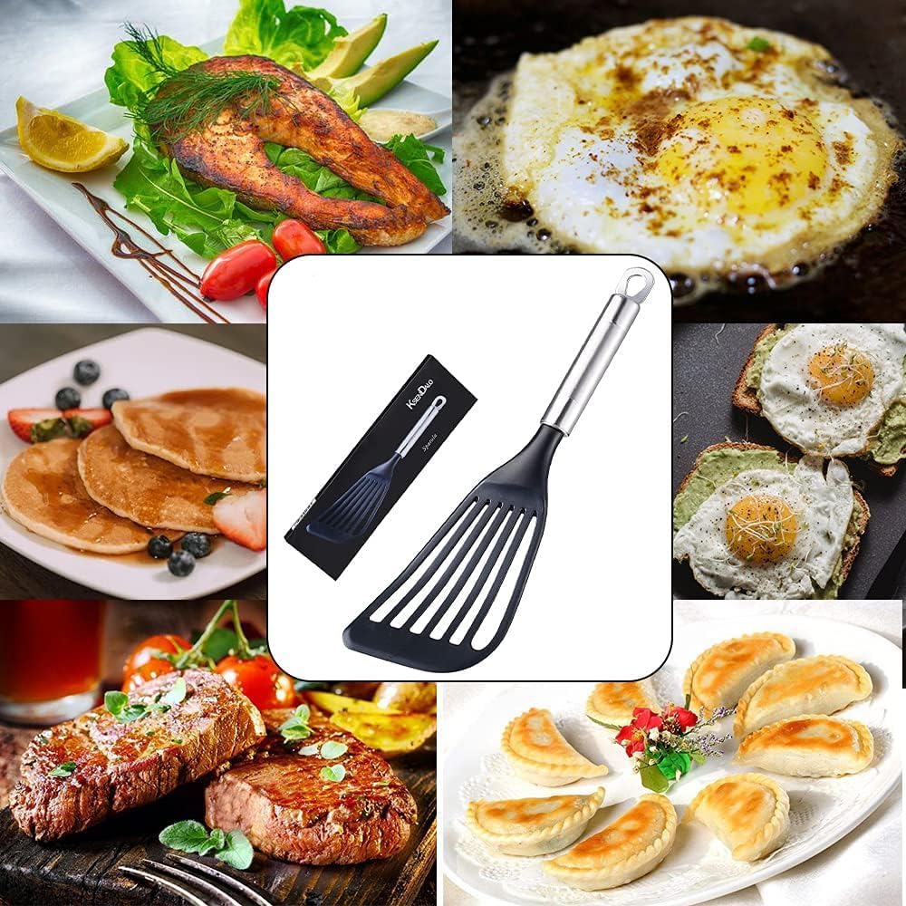 KSENDALO Thin Kitchen Spatula Turner for Egg,Fish, Slotted Flexible Plastic Spatula for Nonstick Cookware, Idea Kitchen Utensil for Egg, Bacon, Fish, Pancakes