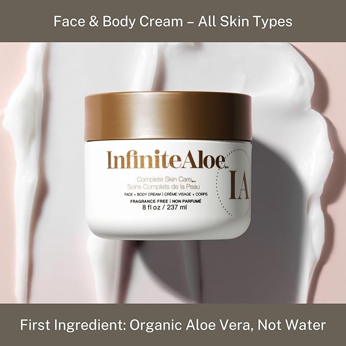 InfiniteAloe Complete Skin Care, Aloe Vera Powered Face and Body Cream for All Skin Types, Dry Skin Everyday Hero, Original Scent - Large Jar 8 oz & 2 Travel Jar 0.5 oz