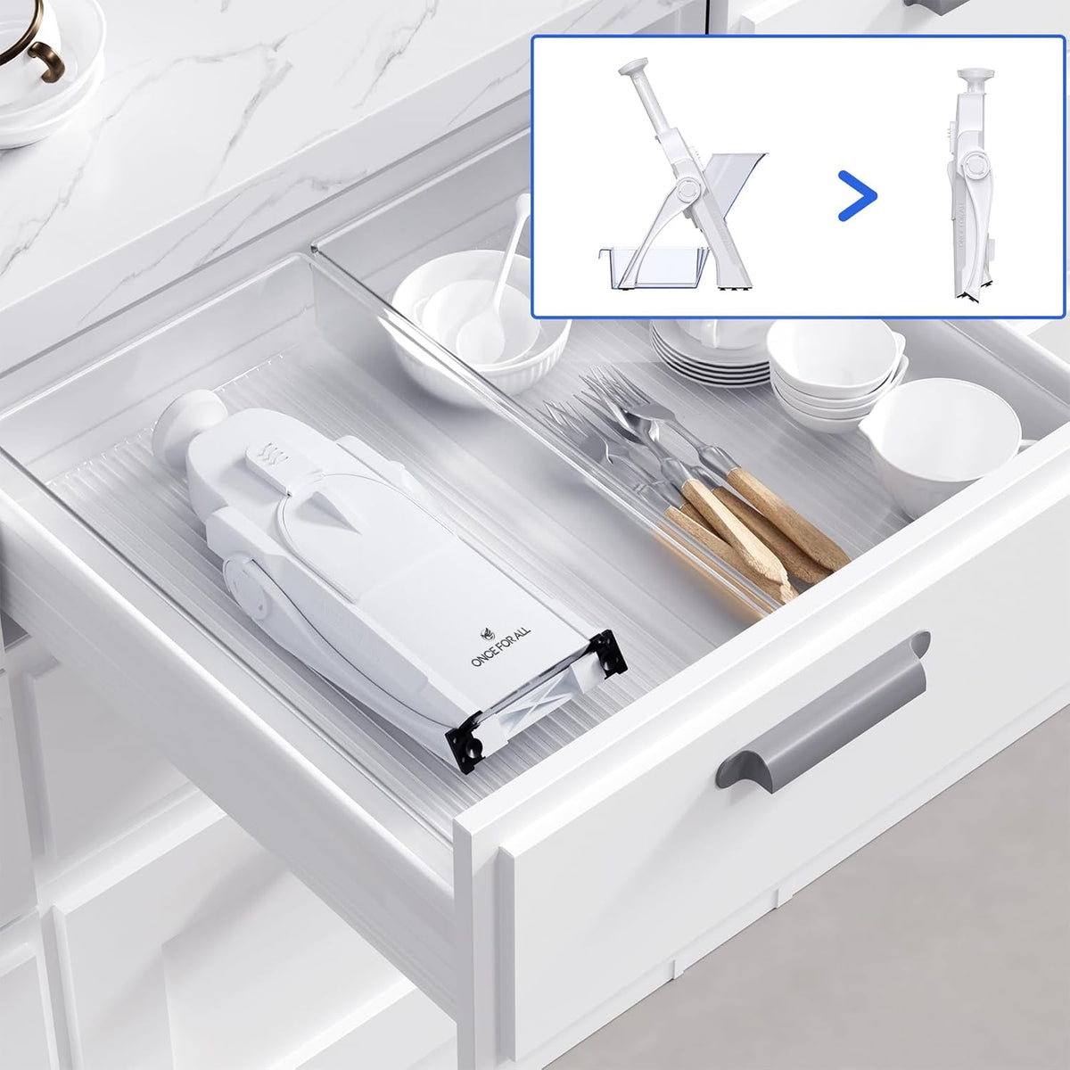 ONCE FOR ALL Safe Vegetable Slicer For Kitchen, Professional Mandoline Slicer For Food Potato Slices, Thickness Adjustable 0.1-8 mm Kitchen Artifact Fast Meal Prep (White)