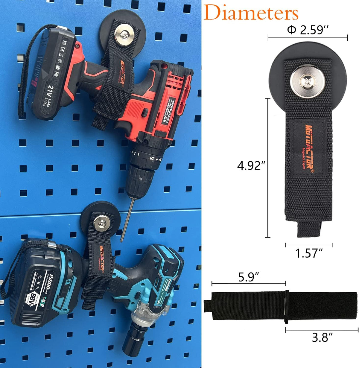 MUTUACTOR 2packs Magnetic Hooks Heavy Duty,Strong Magnet Garage Hook Large Capability for Hanging Cables Rubber Coating Mounting Magnet Storage Hooks for Garden Hoses Ropes Cordless Drills Tools Box