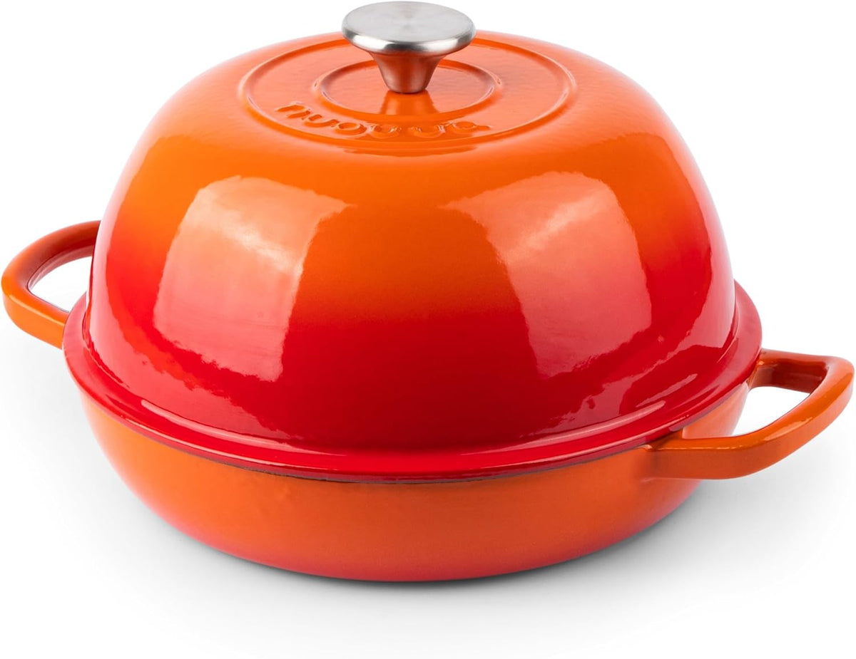 Enamelled Cast Iron Dutch Oven Pot – Dutch Oven For Sourdough Bread Baking – Cast Iron Bread Pot – Orange, 6 Quarts, 22cm – by Nuovva