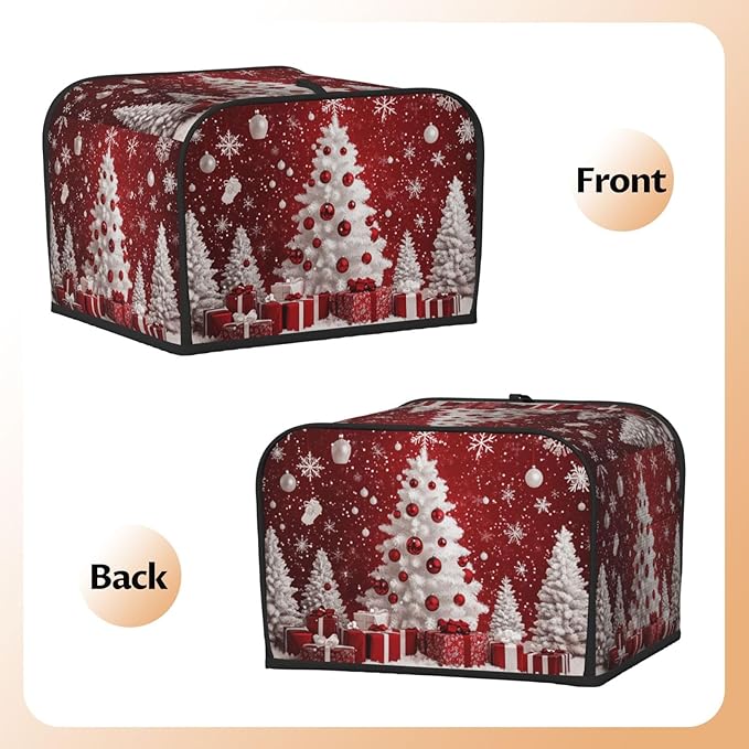 Toaster Cover 4 Slice Red Christmas Tree Ball Xmas Kitchen Small Appliance Covers with Pockets Dust and Fingerprint Protection