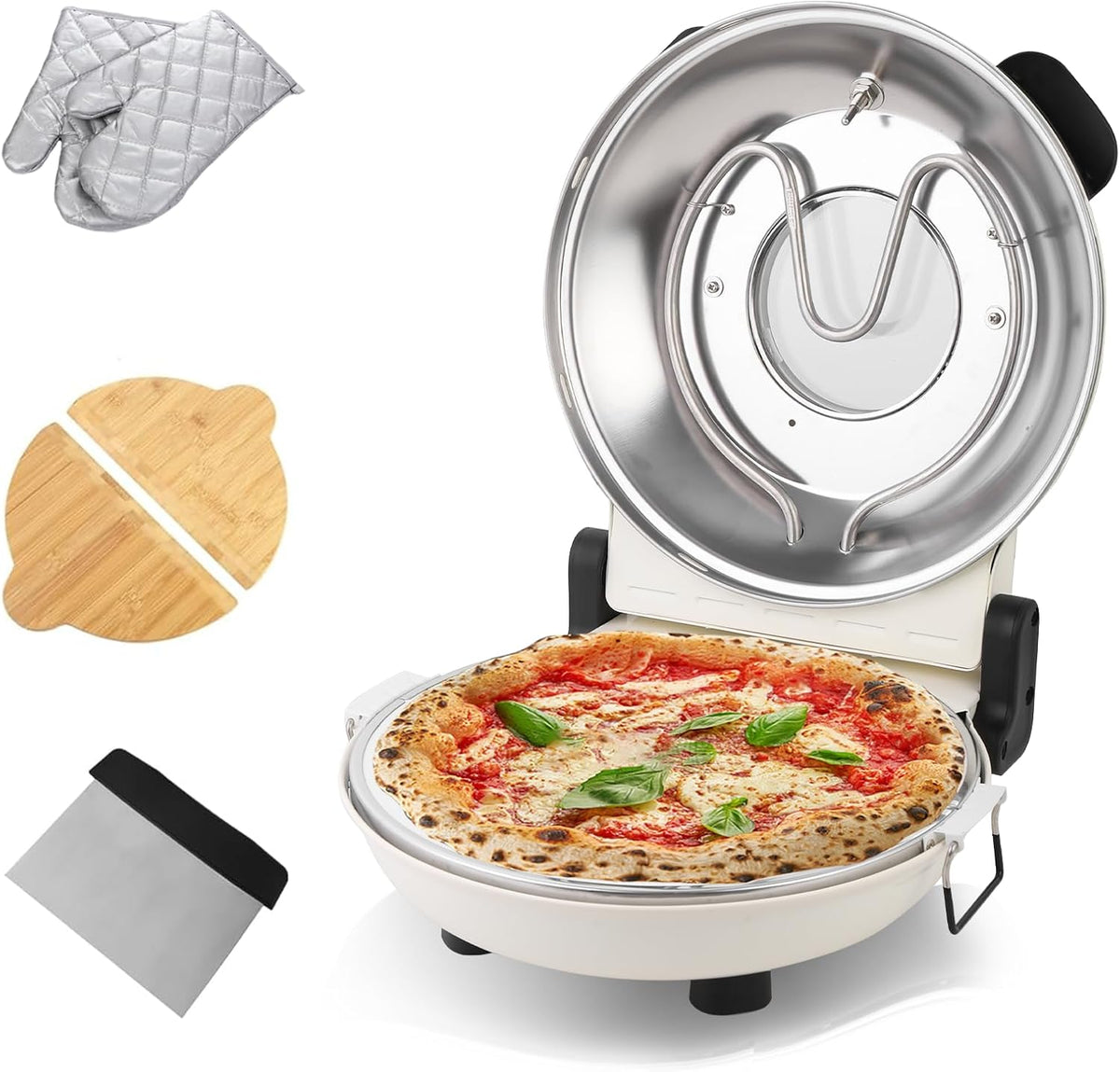 Pizza Oven with Ceremic Stone, Up to 800 °F (Cream White, 12'')