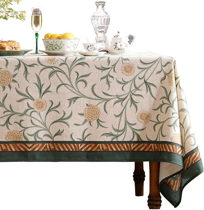patdrea Designer French Linen Table Cloth for Rectangle Table,Vintage Fall Decorative Tablecloth,Floral Decoration Cover for Kitchen Dining Christmas,Tea Party,Thanksgiving,63"x87"-Littledaisy