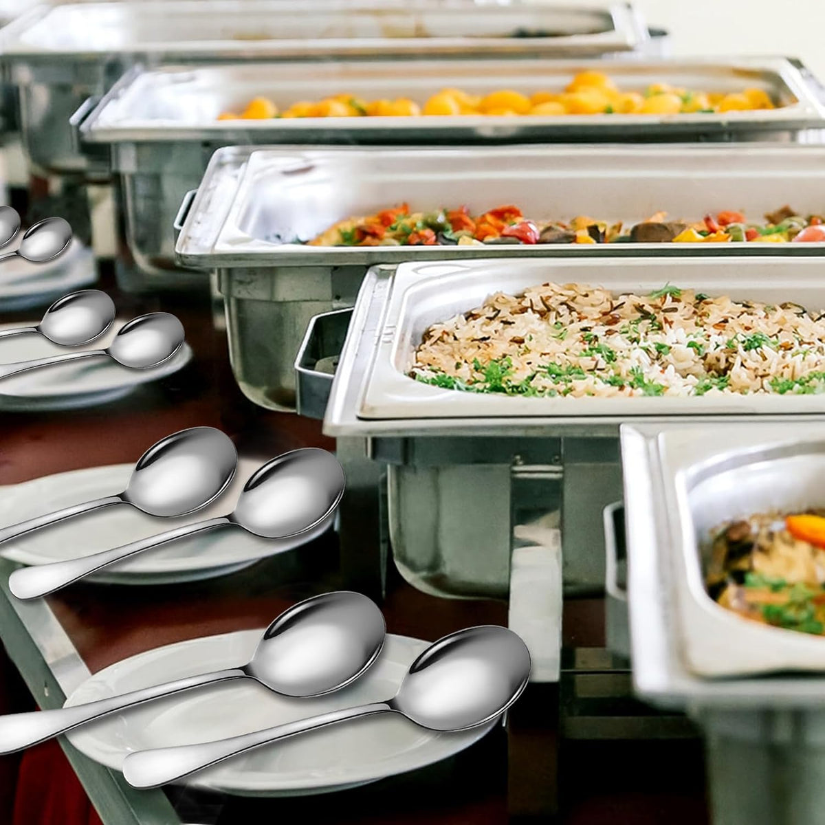 Stainless Steel Serving Spoons Set - 8 Large Spoons for Parties/Kitchen/Buffet, Dishwasher Safe, 10-Inch