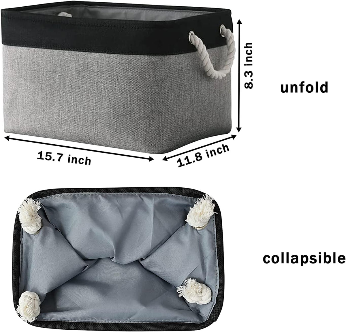 TcaFmac Storage Bins for Organization - Large 3 Pack Fabric Storage Basket for Shelves with Handles, Organizer Baskets for Organizing for Closet Cloth Dog Toy Baby (Black& Grey 16x12x8 inch)