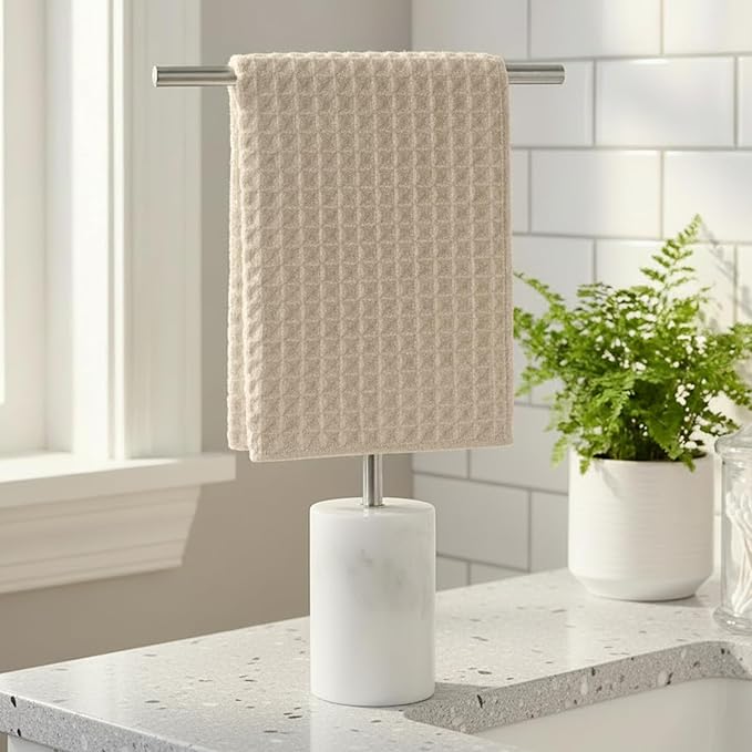 KES Countertop Towel Holder for Bathroom, Counter Top Towel Stand with Small Marble Base, T-Shape Hand Towel Holder Free Standing 18/8 Stainless Steel Space Saving Brushed Finish, BTH234S40-2