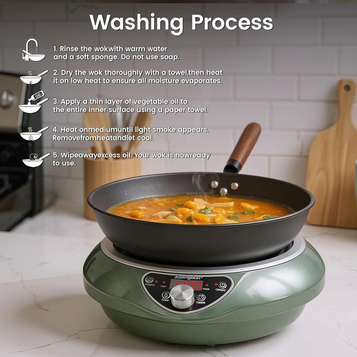 Induction Cooktop,1700W/85V~120V Induction Burner Portable Electric Wok,13-inch Carbon Steel Wok Included