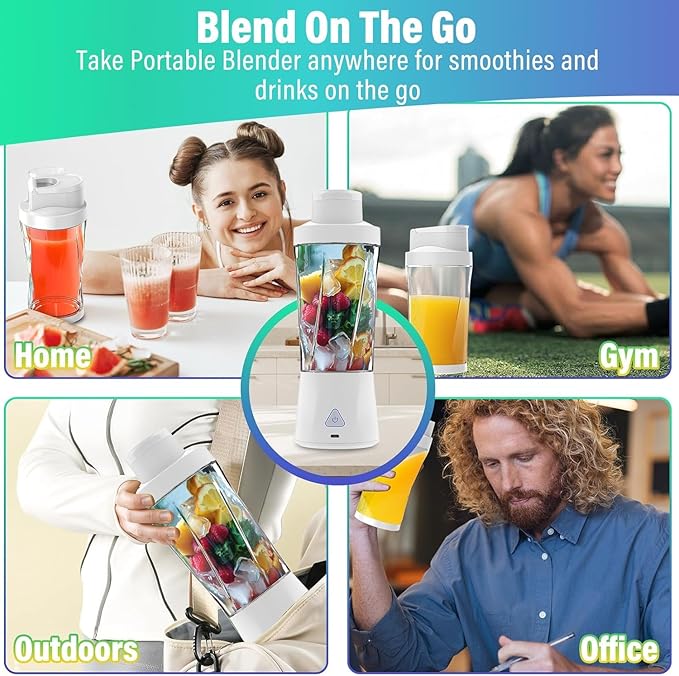 Portable Blender, 360W Personal Blender for Shakes and Smoothies for Kitchen, 24 Oz BPA Free Traveling Juicer Cup and Lid with 6 Blades, Self Cleaning Portable Juicer for Kitchen/Travel/Gym, White
