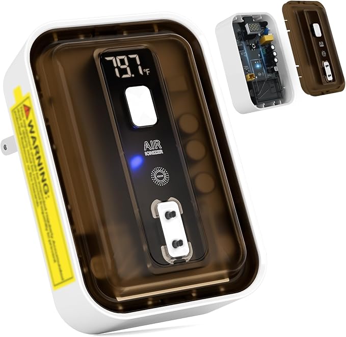 Plug-In Air Ionizers & Ionic Air Purifier — Negative Ion Generator, Ozone-Free Filterless Odor Eliminator, Pet & Litter Box Deodorizer, Quiet Bedroom/Kitchen/Bathroom Freshener with LED Light, Brown