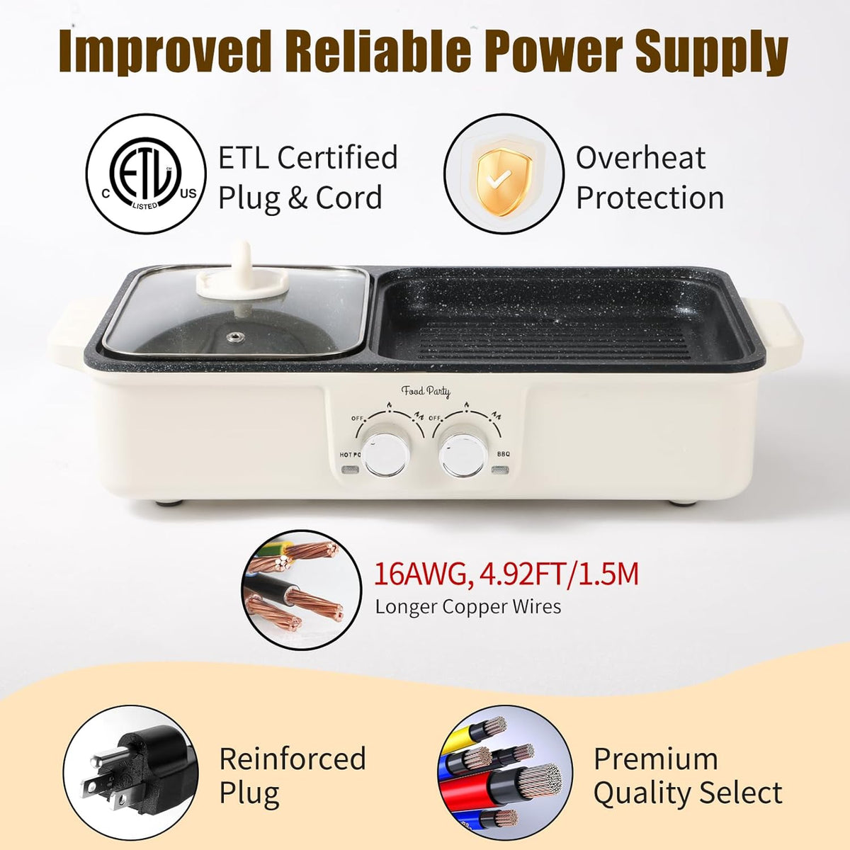 Food Party Hot Pot Electric Grill 2 in 1 Korean BBQ Grill Indoor Smokeless Hotpot Pot Electric Cooker Sahabu Shabu Pot Non Stick (Large)