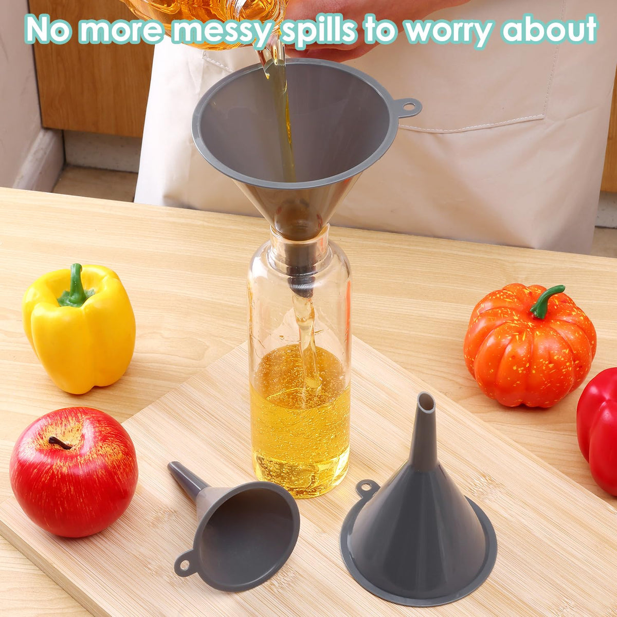 Plastic Kitchen Funnel Set of 3, Durable Round Food Grade Cooking Funnels for Kitchen Use Filling Bottles, Multifunctional Small Medium and Large Sizes for Canning, Lab or Car Oil Use