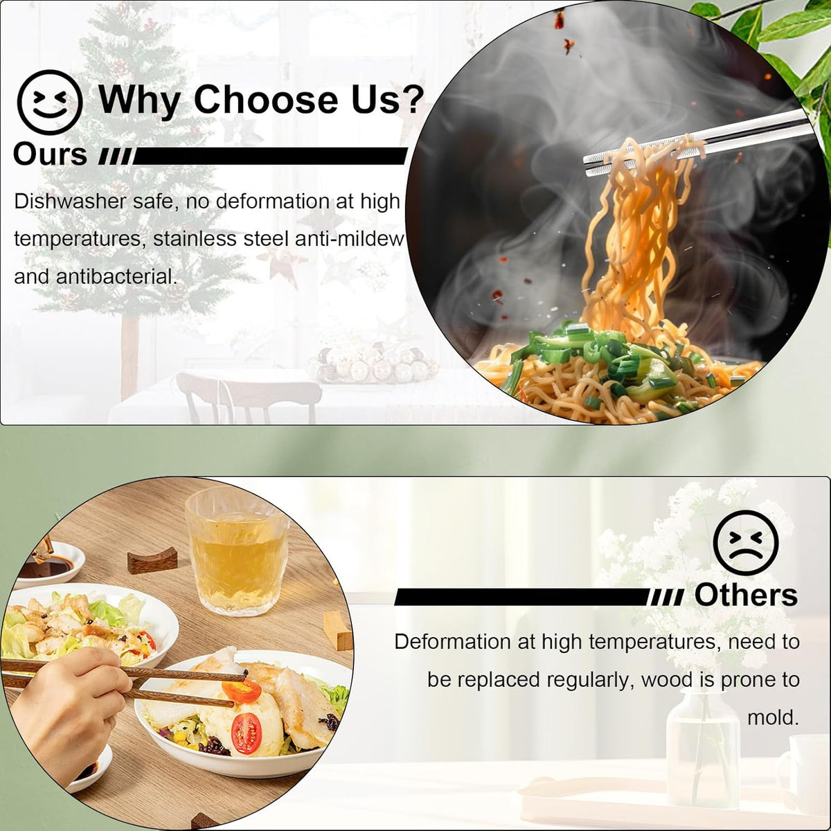 Metal Chopsticks Reusable 5 Pairs: Stainless Chopstick Set Dishwasher Safe,Non-Slip,Gift Box Packaging,Laser Engraved,Japanese Chinese Korean Chop Sticks for Cooking Eating - 5 Patterns