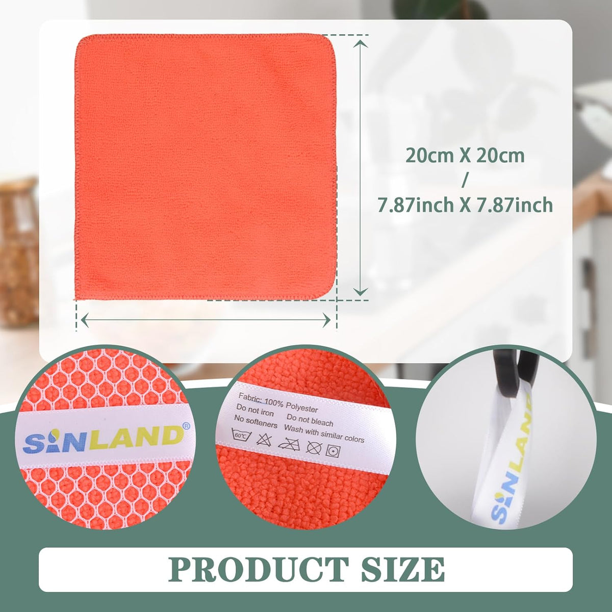 SINLAND Microfiber Dish Cloth for Washing Dishes Dish Rags Best Kitchen Washcloth Cleaning Cloths with Poly Scour Side 5 Color Assorted 7.87inchx7.87inch 10pack