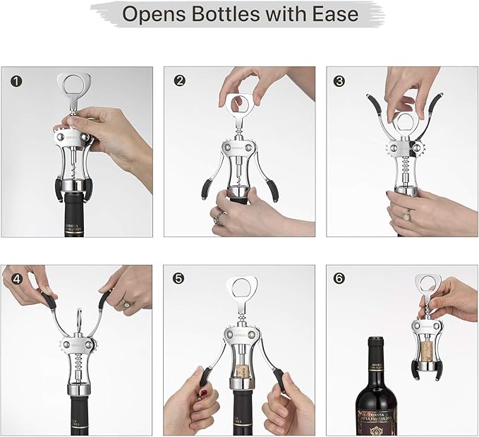 Beneno Wine Opener with Stainless Steel Wine Foil Cutter - Bottle Top Seal Cutter, Zinc Alloy Premium Wing Corkscrew with Multifunctional Bottles Opener, Upgrade