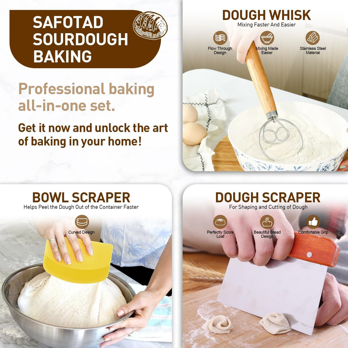 Banneton Bread Proofing Basket, Round and Oval Sourdough Starter Kit with Two Bread Slings and 27×19in Silicone Baking Mat Bread Making Tools Set, Gift for Family Lovers or Friends