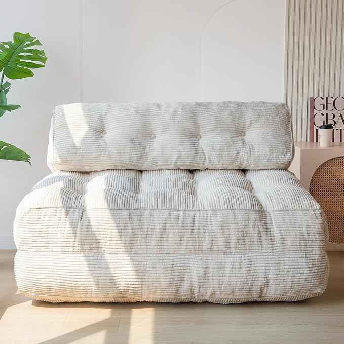 MAXYOYO Folding Sofa Bed, Convertible Sleeper Chair with Pilow Foldable Matress with Back Support, Portable Fold Out Chair Bed Comfy Floor Sofa Lounge for Living Room Bedroom, Beige, Double