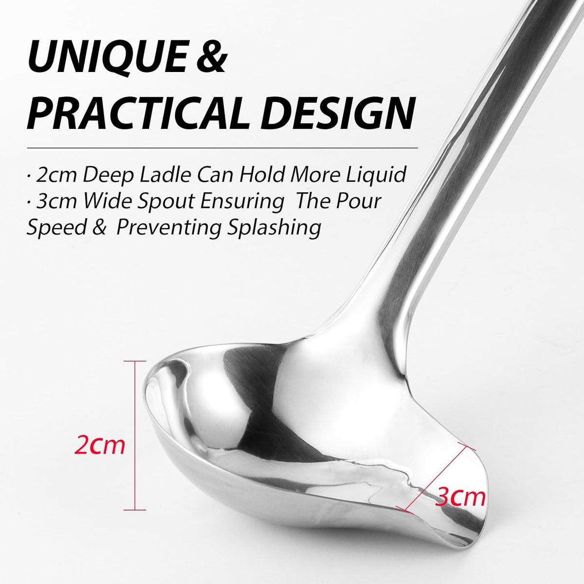 Gravy Ladle, 1 oz Small Ladles for Serving Sauce, Stainless Steel Sauce Ladle with Pouring Spout, 13.4 inch Drizzle Spoon for Gravies and Dressings, Durable Construction, Silver, KLB-ASB-123