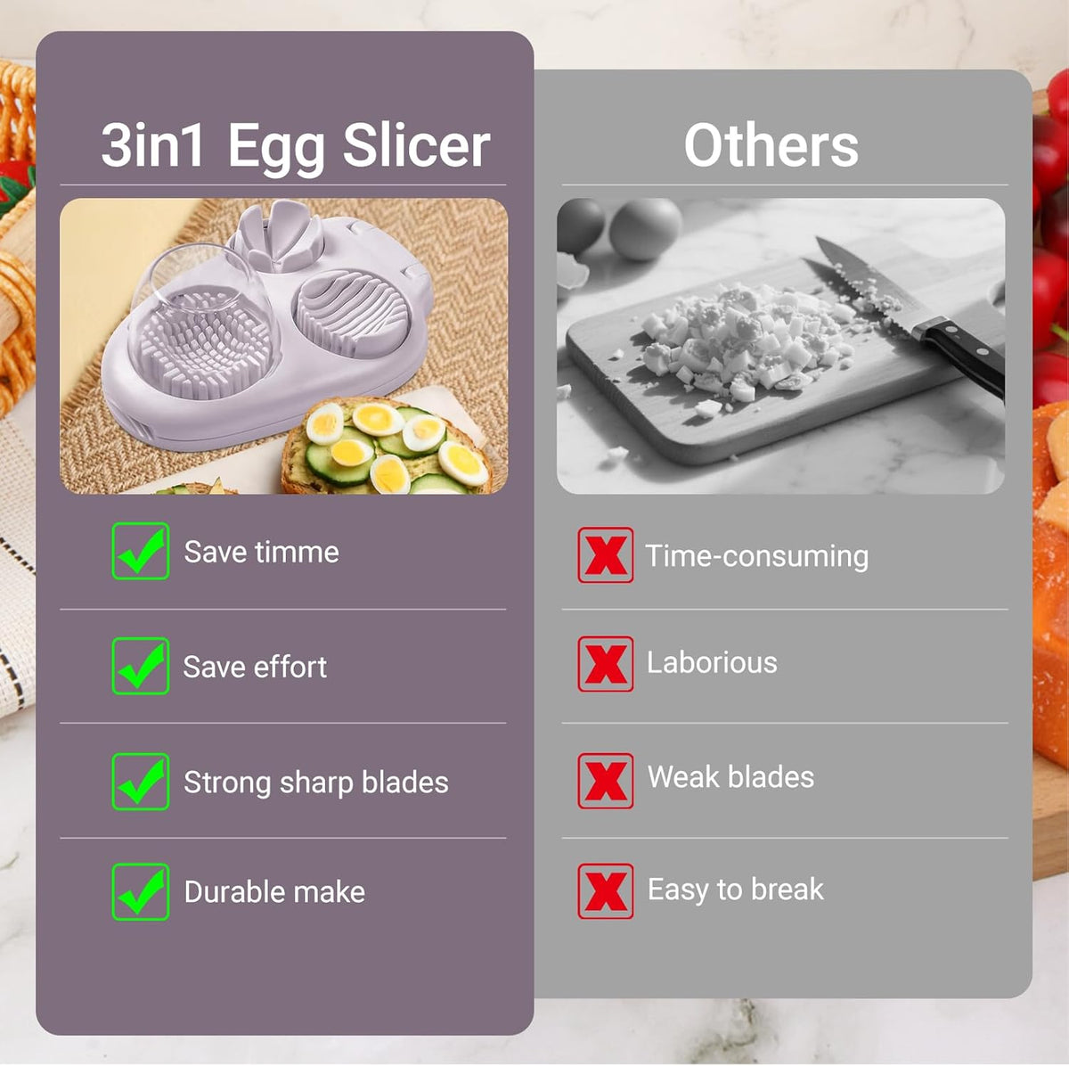 1 Pcs Stainless Steel Egg Slicer for Hard Boiled Eggs, 3 Slicing Modes, Ideal for Fruits and Vegetables, Easy to Clean Kitchen Cutter, Send Goods From Local Warehouse