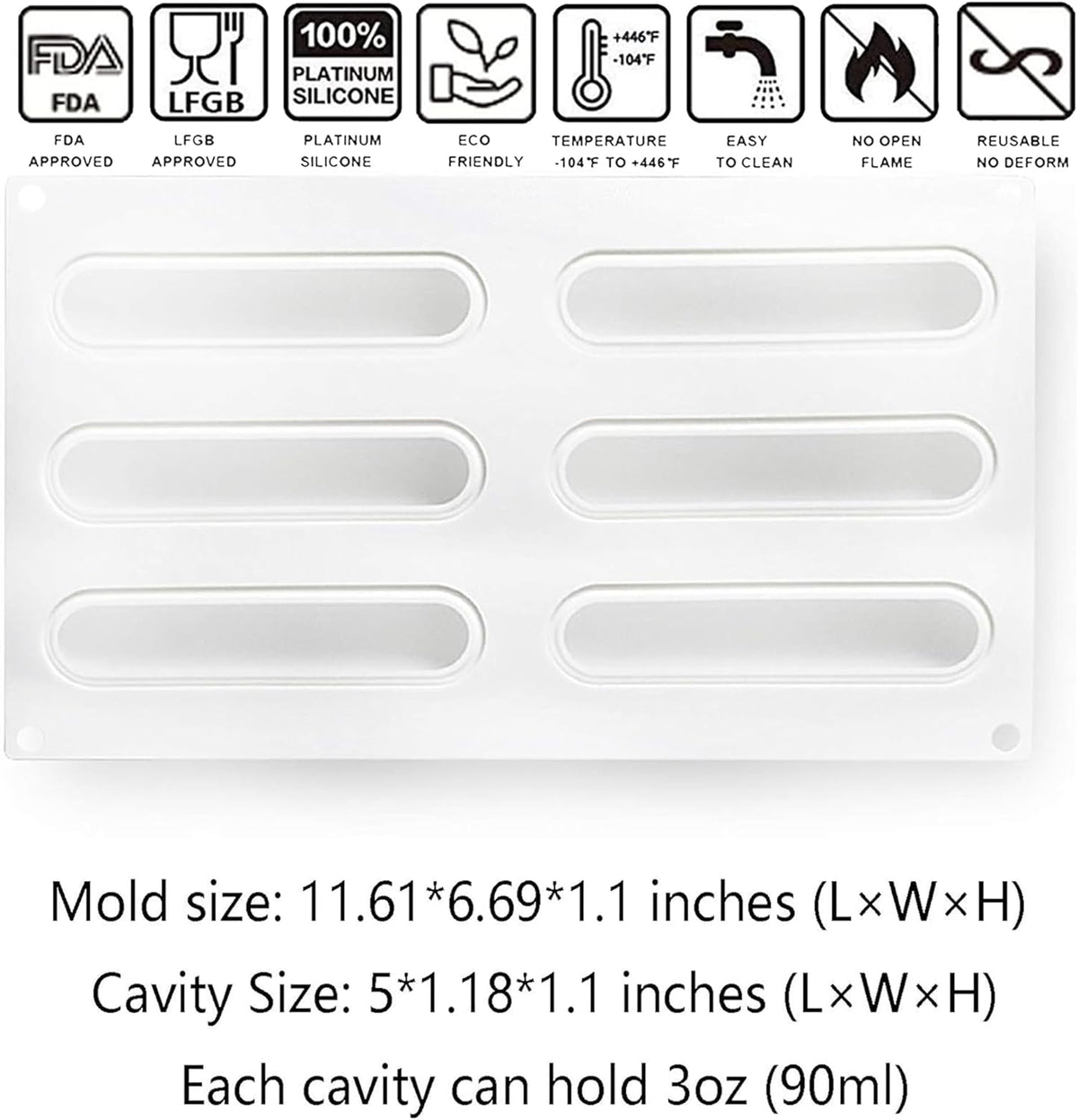 OCPO KITCHEN Eclair Silicone Mold for Baking Mousse Cake Dessert Pastry Chocolate, Ice Cream Mould, Cake Decoration Mold, Fashion Eclair Shape (6-Cavity)