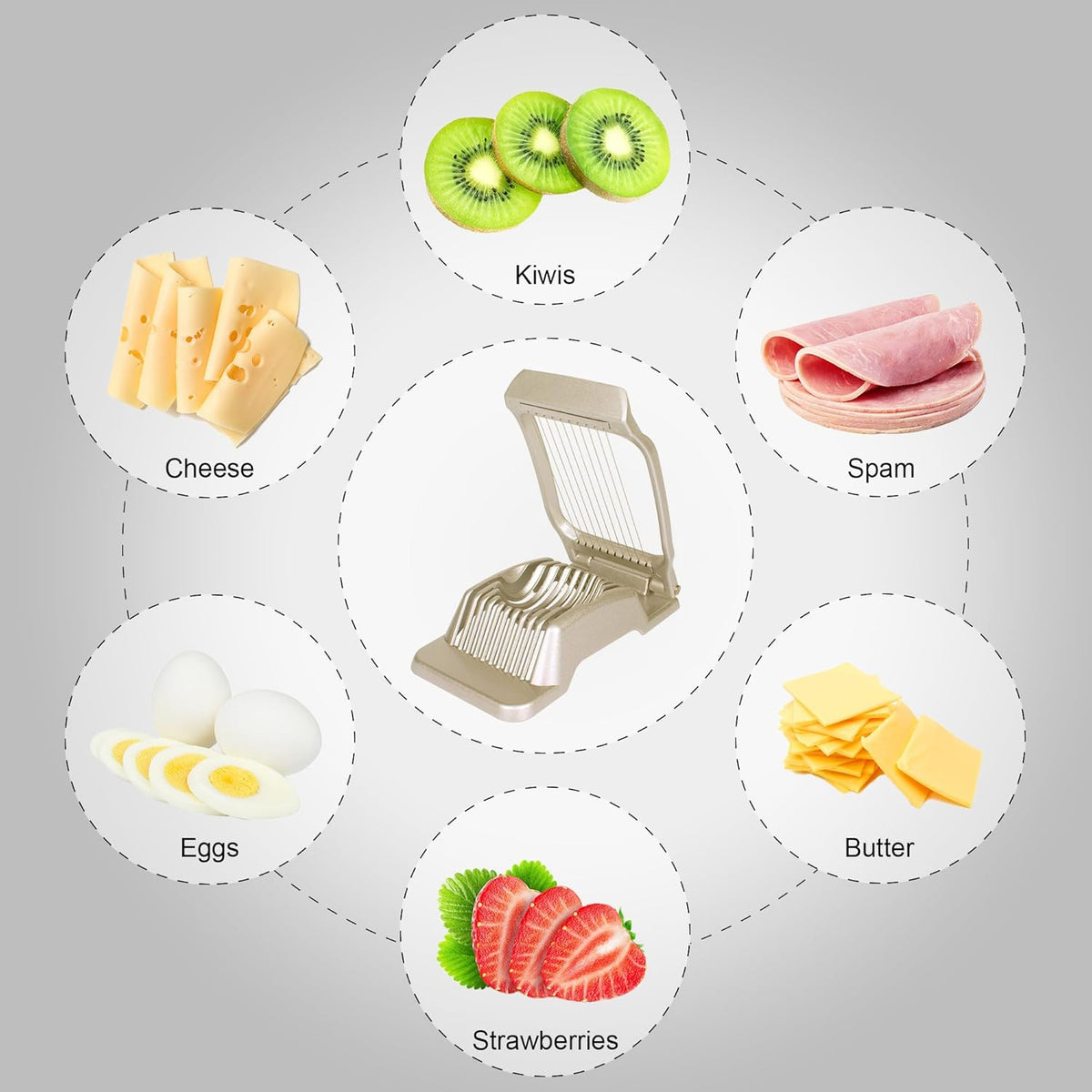 Egg Slicer for Hard Boiled Eggs Egg Cutter Strawberry Slicer (Gold)