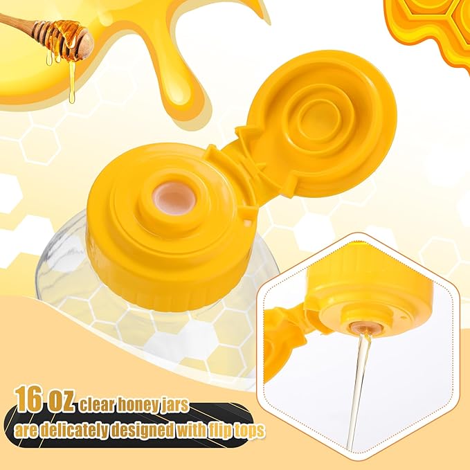 Tioncy 96 PCS Clear Plastic Honey Bottles 16 Oz Honey Jars with Lids Honey Bottle Containers Empty Honey Bear Bottle Squeeze Honey Bottle for Easy Storing and Dispensing