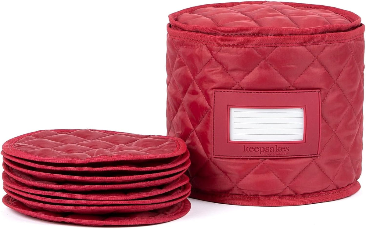 Covermates Keepsakes - Dish Storage - Padded Protection - ID Window - Stain Resistant - Machine Washable - China Storage, Red