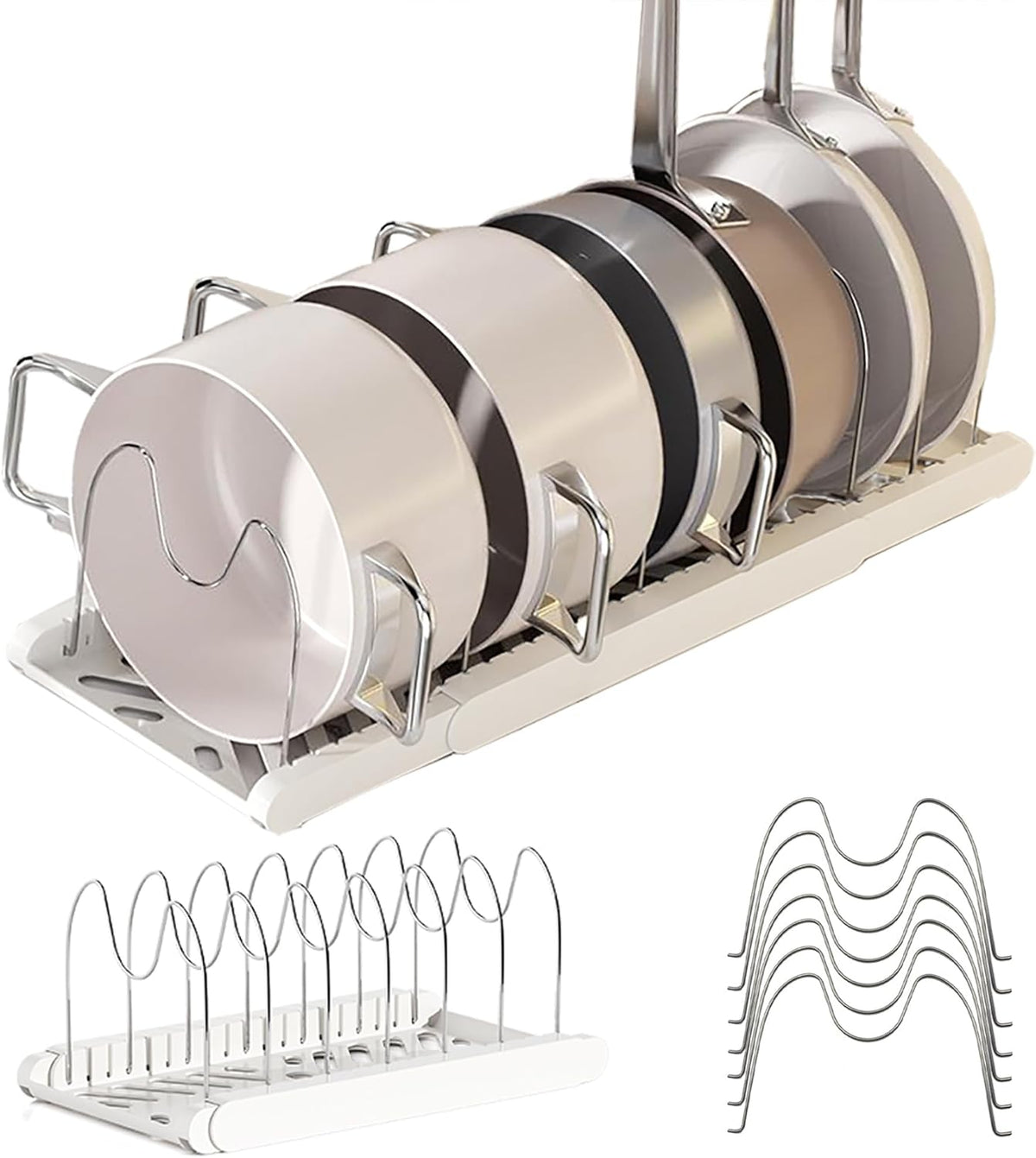 Pot Rack : Pots and Pans Organizer Under Cabinet 7 Adjustable Compartment Expandable Pot Lid Holder for Kitchen Cookware, Bakeware, Lid, Dishes, Cutting Boards,Apricot