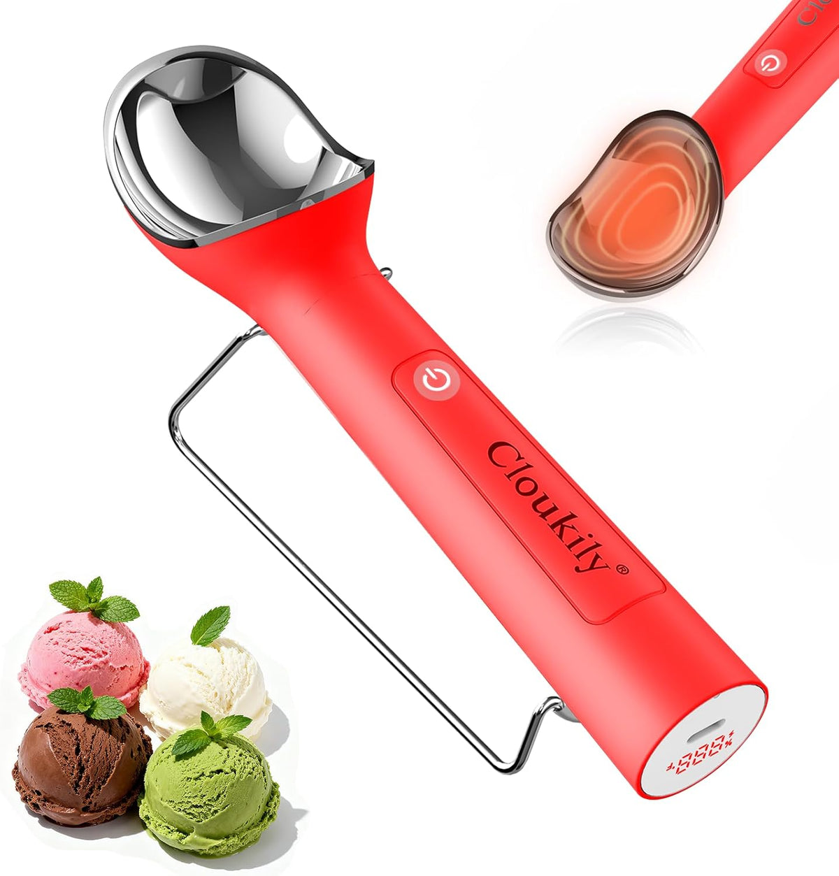 Heated Ice Cream Scoop with Holder(Newest Gen 3.0): USB Rechargeable Electric Icecream Scooper with Manual On/Off Switch,2025 Kitchen Gadgets for Hard Ice Cream, Waterproof IP67,Max to 158℉
