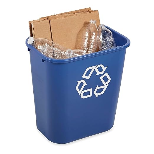 Rubbermaid Commercial Products Deskside Recycling Can, 7-Gallon/28-Quart, Blue Recycling Symbol, Plastic, for Bedroom/Bathroom/Office/Under Desk/Sink, Pack of 4