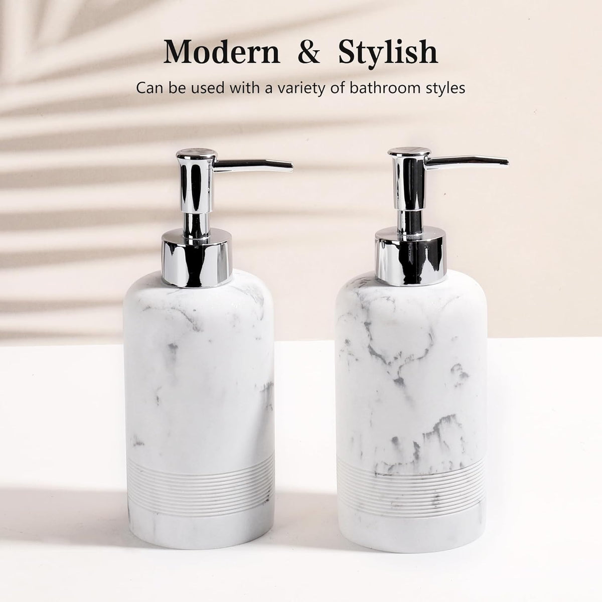 2pcs/Set Hand Soap Dispenser Sets - 10.8oz Refillable Resin Liquid Soap Dispensers with Rust-Proof Pump for Bathroom Countertop or Kitchen, Marble White