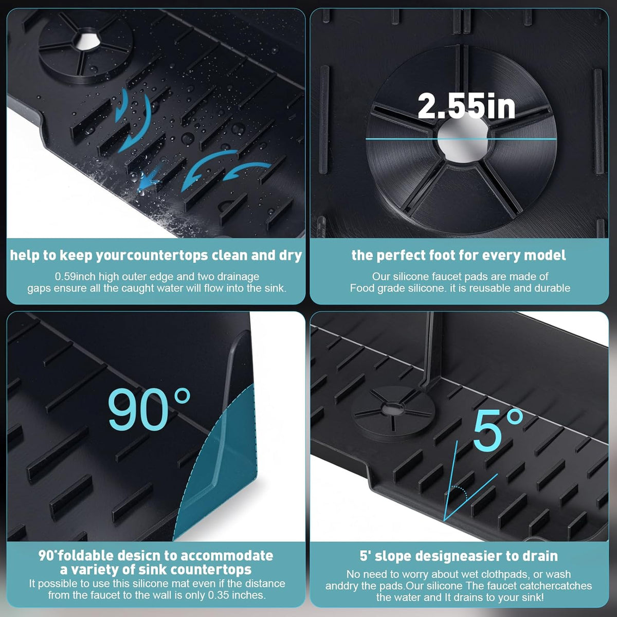 Silicone Kitchen Sink auto Drain Organizer, Kitchen countertop and Sink Splash Guard.Kitchen Sponge Rack and organizing Shelf，Suitable for Cleaning Tools, dispensers, Bottles, Cups (Transparent)