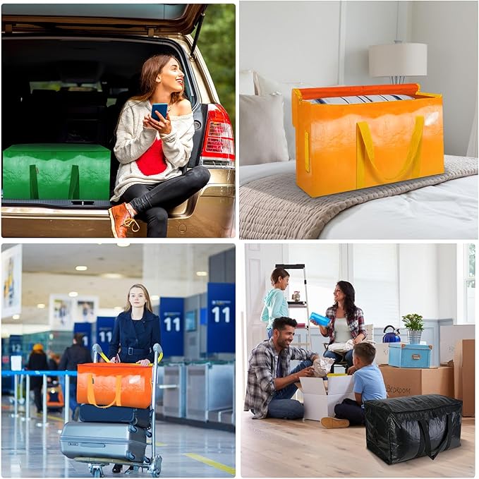 BALEINE 4-Pack Oversized Moving Bags with Reinforced Handles, Heavy-Duty Storage Tote for Clothes, Moving Supplies (Light Yellow, 4-Pack)