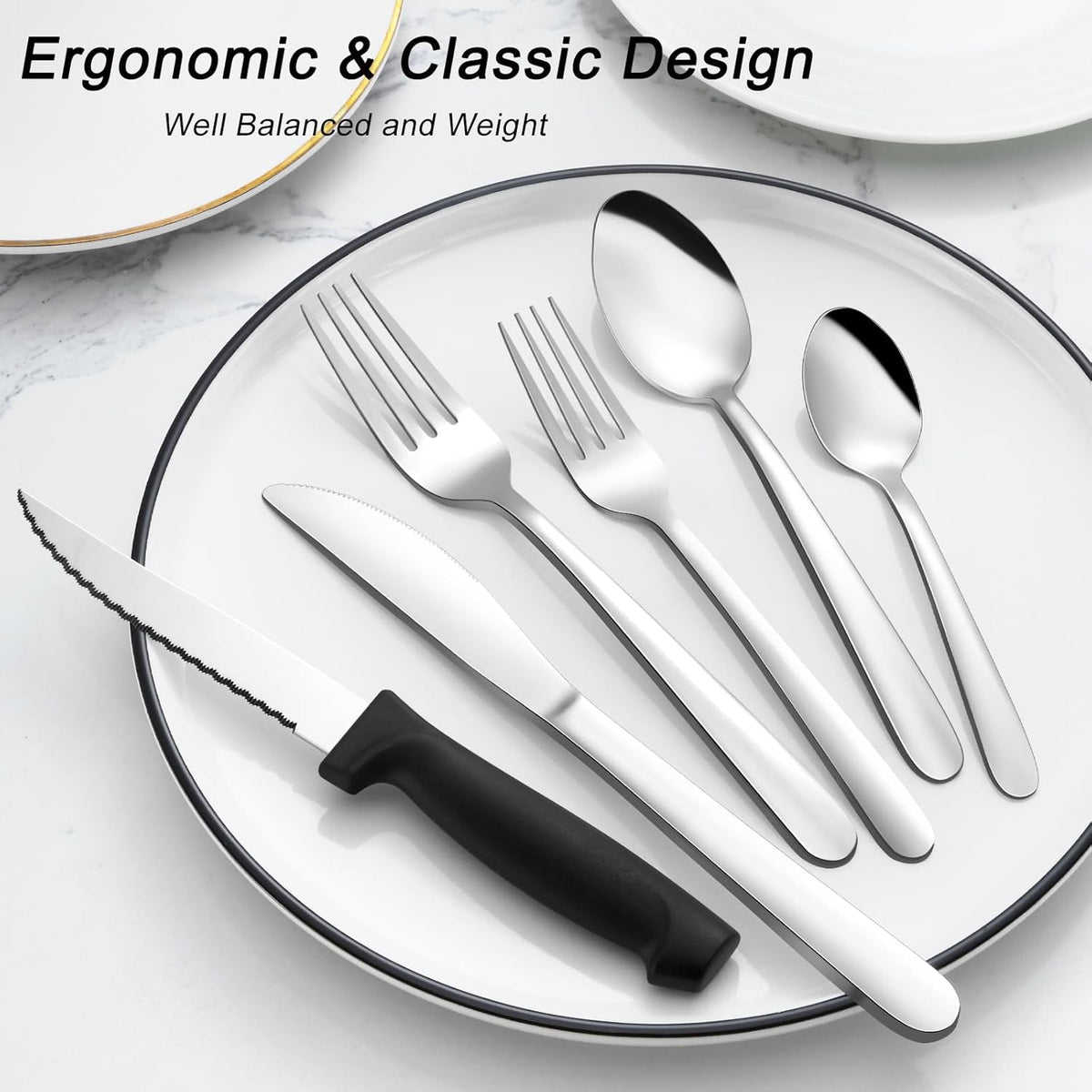 Pleafind 72-Pieces Silverware Set for 12, Flatware Set with Steak Knives, Stainless Steel Cutlery Set, Include Forks Spoons and Knives Set, Dishwasher Safe Utensil Sets for Home Restaurant