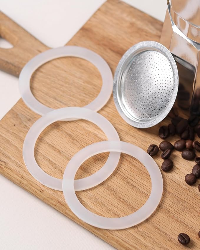 Sivaphe 9 Cup Stovetop Espresso Coffee Maker Replacement Infuser Parts Only for 450ml Aluminum Italian Moka Pot, 1 Filter and 3 Silicone Gasket Seals