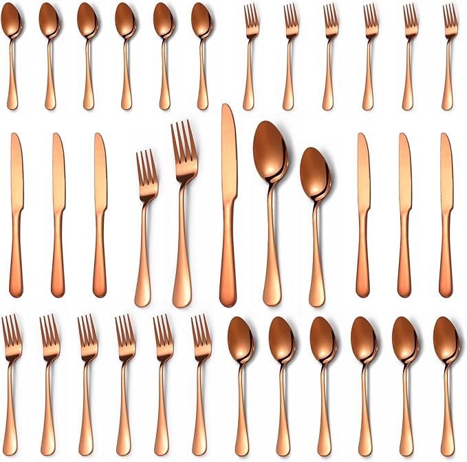 30 Pcs Rose Gold Silverware Set for 6, Food Grade Stainless Steel Flatware Set, Eating Utensils Sets Include Fork/Knife/Spoon,Home Kitchen Tableware Set, Reusable Cutlery Set, Dishwasher Safe