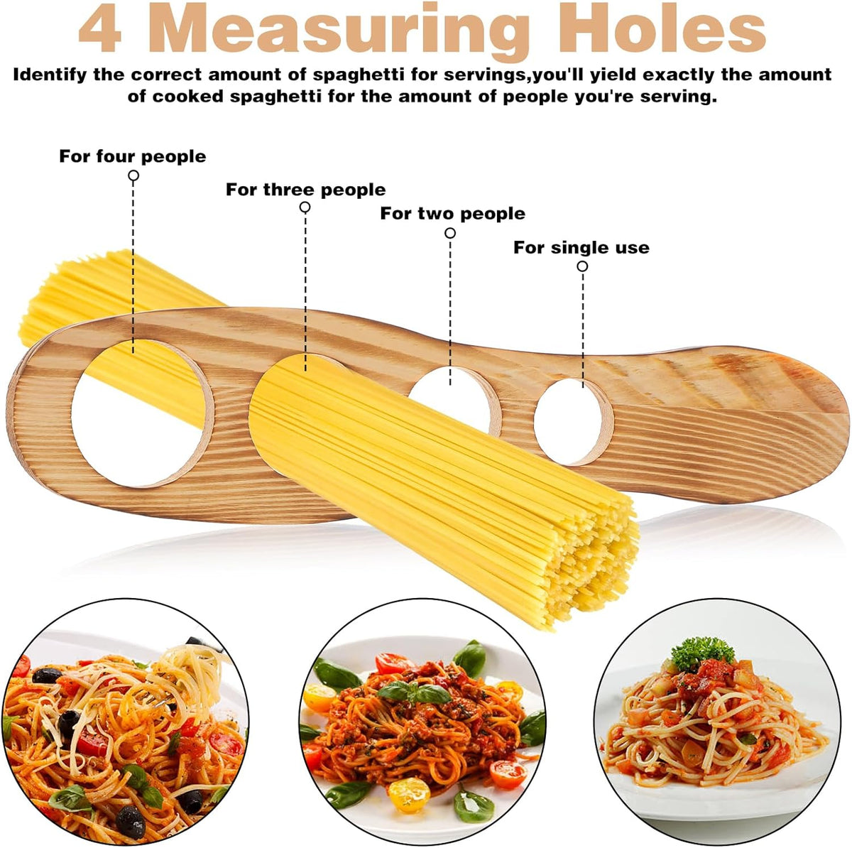 Spaghetti Measurer Tool, Wood Pasta Measuring Tool with 4 Holes, Quick Spaghetti Measuring Tools for Kitchen Cooking, Kitchen Accessories (9.96 X 2.36 Inch)