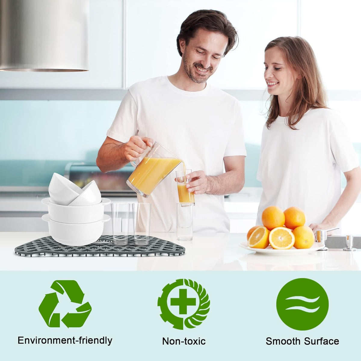 Sink Protectors for Kitchen Sink 13x11 &16x12 &19x14 &22x13 &24x13 &26x14 &28x14 &30x16, Large Silicone Sink Mats Grid for Bottom of Farmhouse Sink (19”x13”, Center Drain)