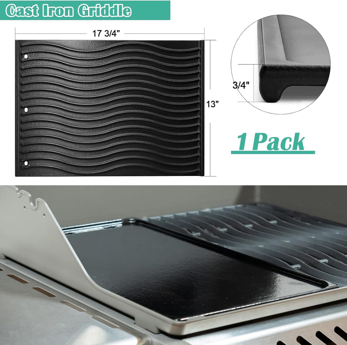 Hiorucet Cast Iron Griddle, Reversible Griddle Plate for Napoleon Prestige 500, Pro 500, Built-In 500, LEX Series, 485, 665, 605, 730, 825, 56040, 56041 - 2-Sided Cooking Flat Top Pan