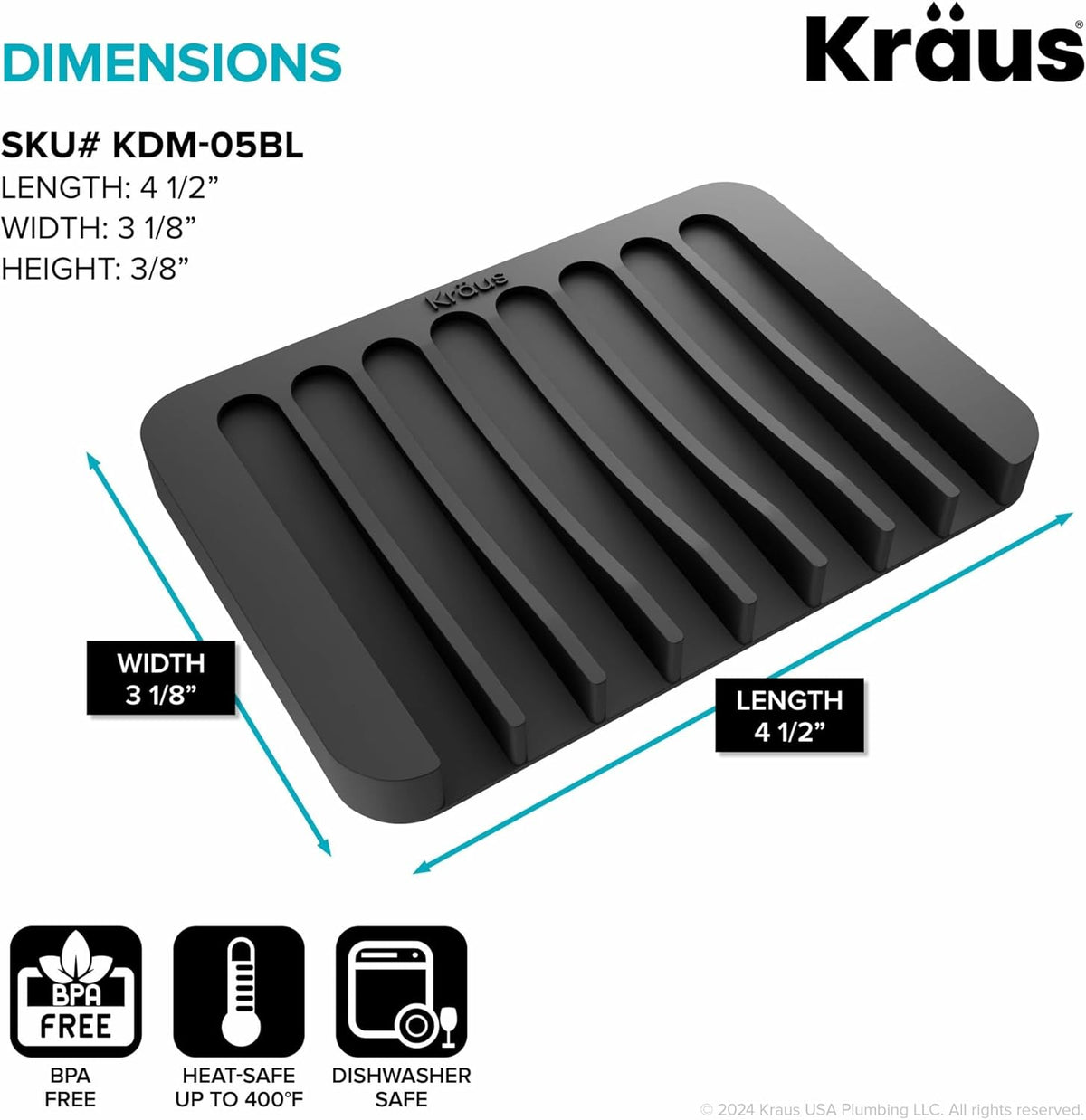 Kraus Self-Draining Silicone Dish Drying Mat and Silicone Soap Dish Holder for Bathroom or Kitchen Counter in Dark Grey, KDM-10-05DG